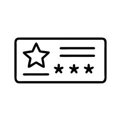 Loyalty Card Icon with Star and Password - Membership Reward Line Symbol