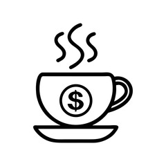 Coffee Cup with Dollar Symbol Icon - Financial Cafe Concept Line Art