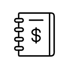Finance Notebook Icon with Dollar Sign - Budget Planner Line Symbol