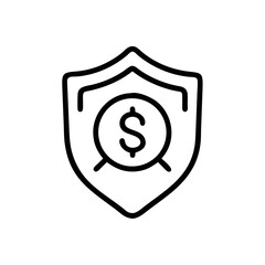 Secure Finance Shield Icon with Dollar and Magnifying Glass
