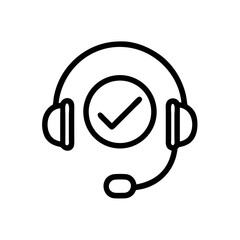 Support Headset Icon with Checkmark - Customer Service Line Symbol