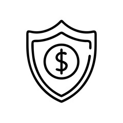 Money Security Shield Icon - Financial Protection Line Symbol