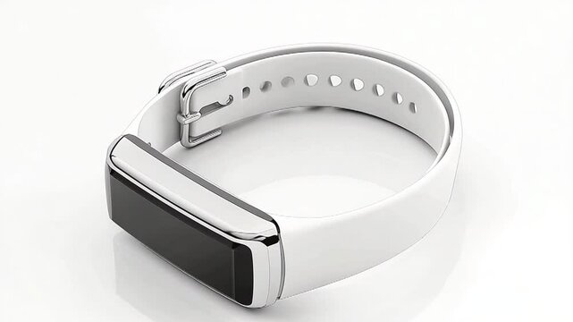 Sleek white fitness tracker on a reflective surface, showcasing modern design and functionality
