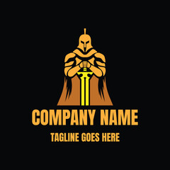 Greek Sparta Spartan Roman Knight Warrior with Blade Sword Logo Design
