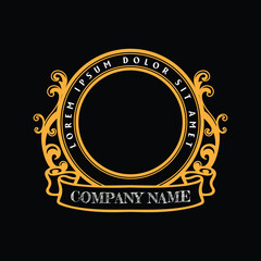 Blank Circle Circular Vintage Retro Golden Royal Frame Border Badge Emblem Labels Logo
