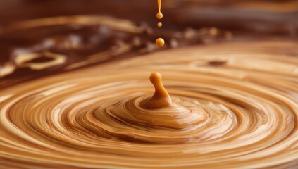 Caramel Drop Falling Into Creamy Beige Swirls