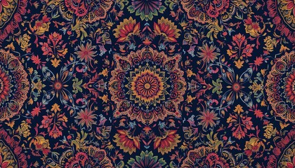 Detailed ornate floral pattern on a dark background.