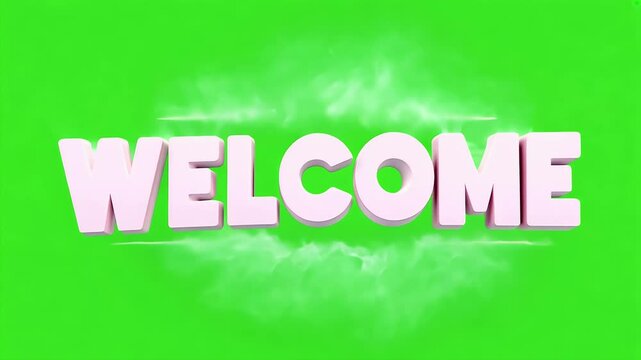 Playful 3D animation 'Welcome' lettering glossy white text smooth bounce effect green screen ideal vlogs intros 4K resolution