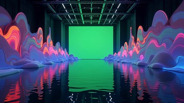 Seamless looping green screen background perfect for VJ performances and digital art projects offering vibrant dynamic visuals for creative multimedia productions