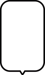 黒い縁線のある、縦長長方形の吹き出し。フキダシの尻尾は中央下。テキストスペースが広くて使いやすい。