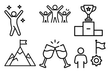 Success achievement icons set line art style
