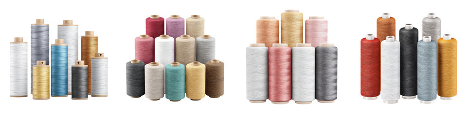 Assortment of colorful sewing thread spools for textile crafts and garment making