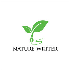 Nature Writer Logo &ndash; Eco Pen Leaf Concept Vector Design