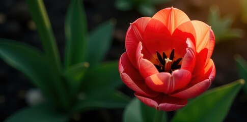 Naklejka premium Stunning tulip from above, showcasing intricate details Perfect for elegant product displays , copy space, background, blossom