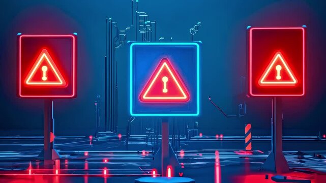Technology Security Warning Signs Animation