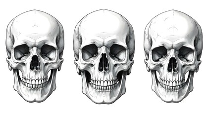 Black and white Anatomical Skulls Vector Set.
