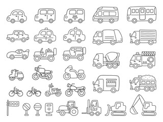 車とバイク、手描きの画線のイラストセット © GRACE