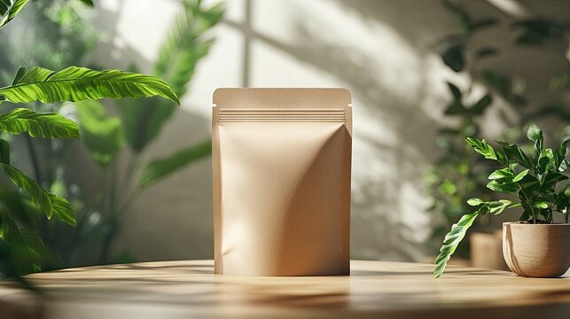 Botanical seed packet packaging mockup with plant label, gardening product concept with minimal natural branding 