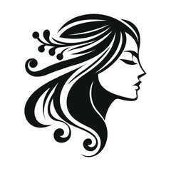 Beautiful young woman profile portrait and silhouette. Woman head logo. Beauty salon, spa or hairdresser decorative symbol - vector illustration.