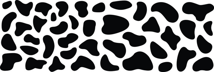 A collection of black and white animal skin seamless patterns. Dalmatian fur, zebra stripes, giraffe, cow, leopard, cheetah or jaguar spots. Safari style textures for fashion, textiles, graphic design