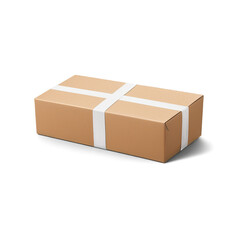 Cardboard box with white tape on brown background