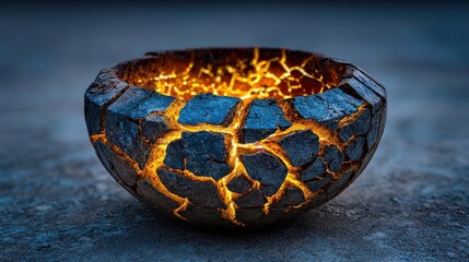 Glowing Stone Bowl Abstract Design on Concrete Surface