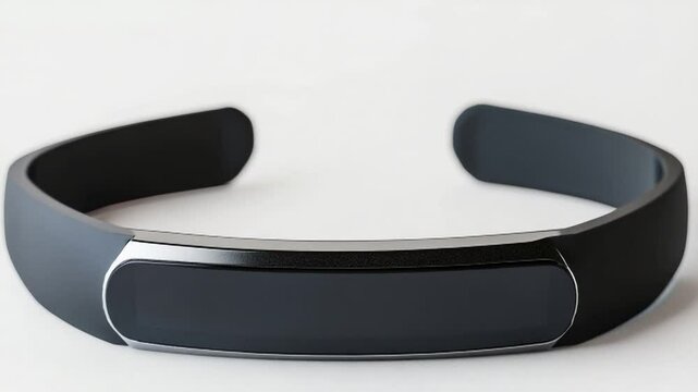 Sleek modern wearable technology device on a plain background, showcasing innovative design
