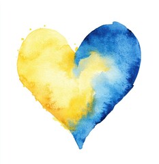 Heart shape, watercolor, yellow and blue.  A symbol of unity, painted with soft, blended colors