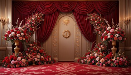 Fototapeta premium Luxurious floral arrangements in a grand hall.