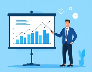 Businessman Presenting Growth Chart On Podium