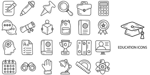 Education simple New concept 24 hand drawn icons set .Vector illustration.	