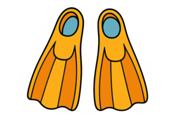 Cartoon style illustration of orange diving fins, isolated on a transparent background, ready for underwater adventures