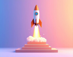 3D Rocket Launching From Steps Platform