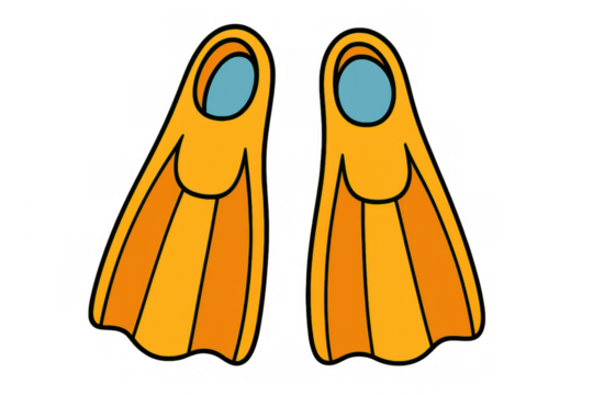 Cartoon style illustration of orange diving fins, isolated on a transparent background, ready for underwater adventures