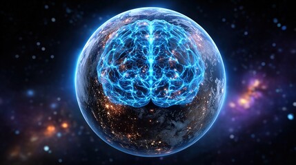 Obraz premium Global Intelligence Concept Brain Over Earth