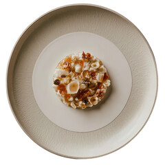 Gourmet risotto with pickled vegetable and crisp onion garnish