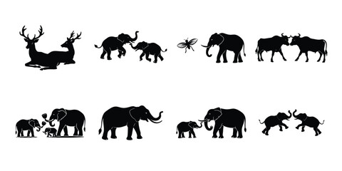 Naklejka premium Silhouette Vector Collection of Wild Animals and Insects
