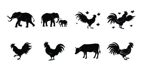 Vector Set of Birds and Wild Cats in Motion