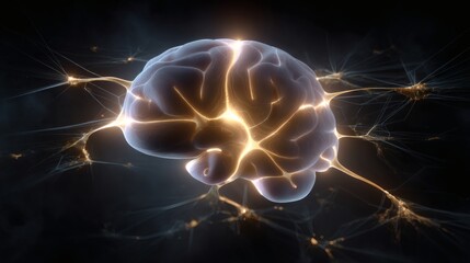 Glowing Human Brain with Neuron Connections in Dark Background