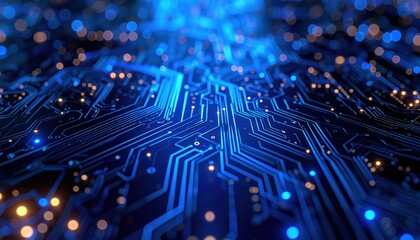 Abstract Circuit Board Design With Glowing Blue Lines