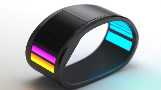 Sleek black wearable device with vibrant light bands, showcasing modern technology and design