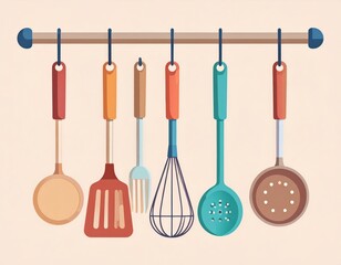 Colorful Kitchen Utensils Hanging