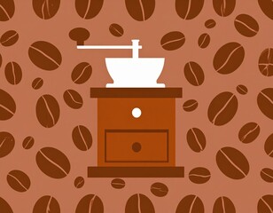 Obraz premium Vintage Coffee Grinder On Coffee Beans Pattern Background