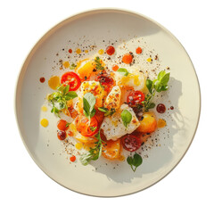 Caprese salad with tomato mozzarella and herb olive garnish