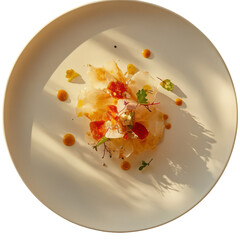 Gourmet carpaccio with tomato herb and citrus sauce accent