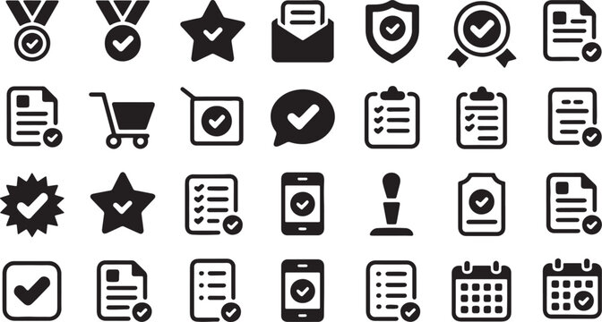 High-Quality Vector Icons Check Marks, Stars, Documents, and More - Perfect for UI/UX Design