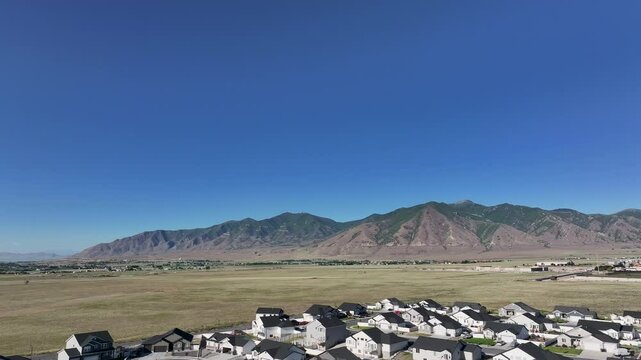 Aerial LDS Deseret Peak Tooele Utah Temple valley circle 2 4K. The Church of Jesus Christ of Latter-day Saints, LDS or Mormon religion. Christian religion. Eternal worship sacred building.