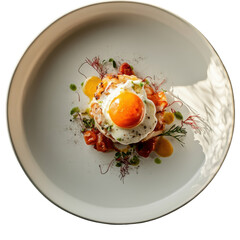 Gourmet breakfast with fried egg microgreen and vegetable medley