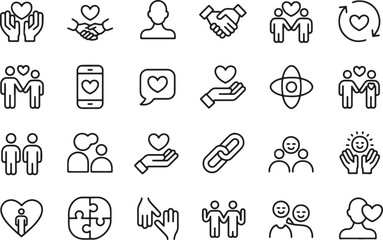 Obraz premium Universal Love and Connection A Collection of Line Art Icons Representing Relationships, Unity, and Shared Affection
