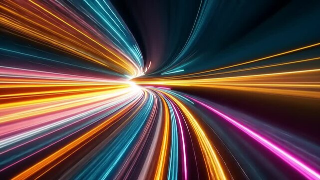 Vibrant streaks of light create a dynamic motion effect in a futuristic tunnel scene - Powered by Adobe
